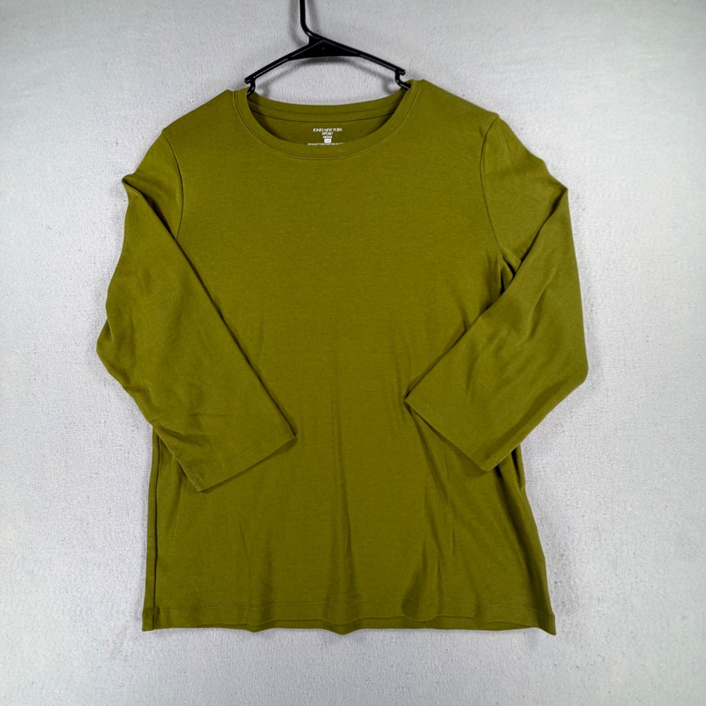 ones New York Sport Womens Petite L Green Cotton 3/4 Sleeve Tunic Top Shirt